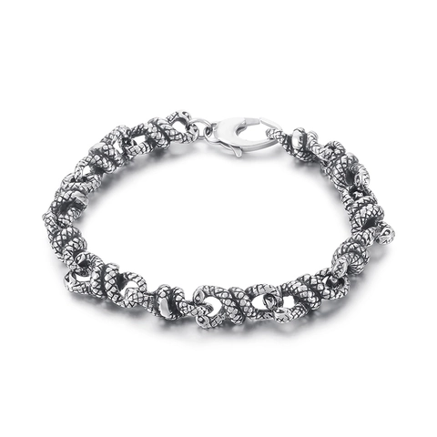 Double Snake Bracelet 316L Stainless Steel Antique Silver Snake Scale Texture Punk Gothic Hip Hop Men Jewelry Accessory
