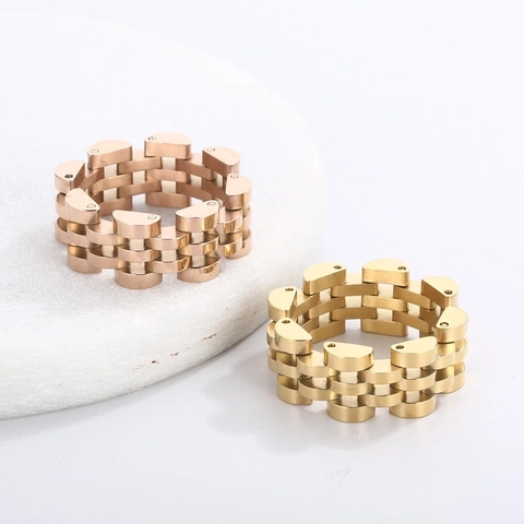 Anillo De Diseño De Correa De Reloj De Acero Inoxidable Cadena De Eslabones Huecos Joyería De Moda Industrial Unisex