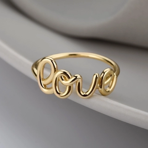 Anillo Ajustable De Letras Love Cobre Chapado En Oro Estilo Coreano Minimalista Dulce Guion Joyería Regalo