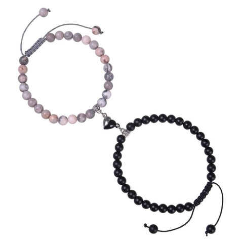 Natuursteen Kralen Armbanden Magnetisch Hart Koppel Sieraden Verstelbaar Geweven Touw Cadeau Voor Geliefden Vrienden