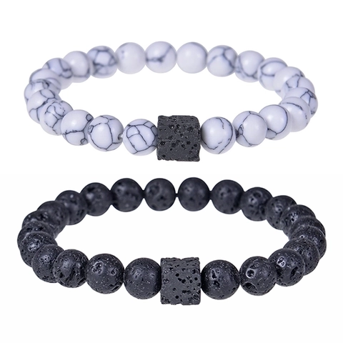 Natural Volcanic Lava Rock Beaded Bracelet White Turquoise Rose Quartz Matte Stone Essential Oil Diffuser Yoga Healing Bracelet