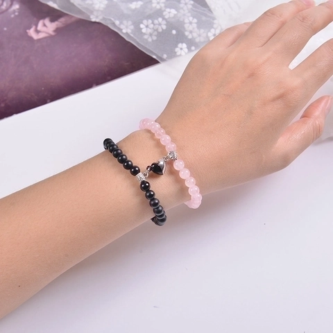 Braccialetti Magnetici A Cuore Per Coppia In Pietra Naturale Elastici Regalo Per Innamorati