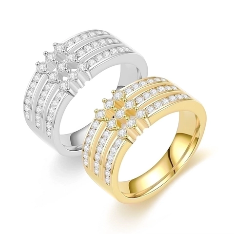 Titanium Steel Ring With Cubic Zirconia Three Row Micro Pave Square Cluster Wide Band Luxury Jewelry For Men Women