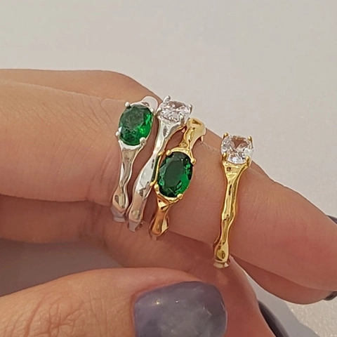 Irregular Geometric Ring Zircon Inlaid Alloy Adjustable Lava Texture Retro Niche Design Minimalist Jewelry For Women