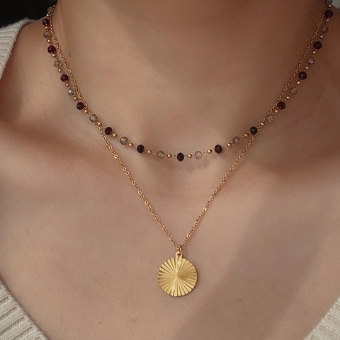 Elegant Colored Crystal Bead Choker Necklace Stainless Steel 18K Gold Plated Clavicle Chain For Women Fashion Jewelry