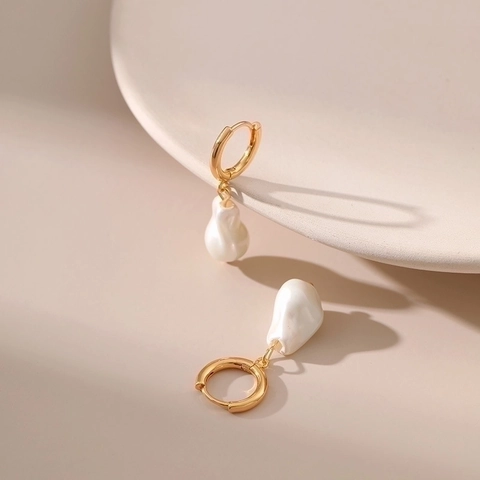 Pendientes De Perlas Barrocas Artificiales Chapado En Oro De 18K Cobre Irregular Natural Aro Joyería Elegante Para Mujer