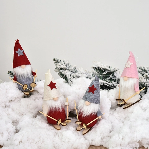 Ornamenti Appesi Gnomo Da Sci Di Natale Feltro Legno Bambola Svedese Tomte Decorazioni Per Albero Di Natale Casa Festa