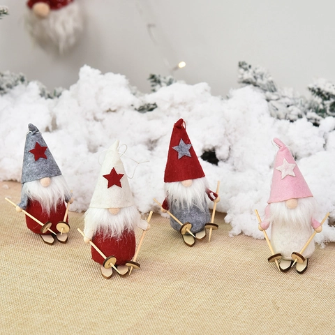 Ornamenti Appesi Gnomo Da Sci Di Natale Feltro Legno Bambola Svedese Tomte Decorazioni Per Albero Di Natale Casa Festa