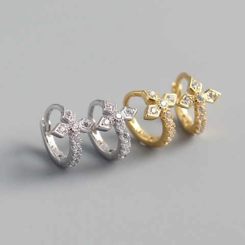 Kruis Ring Oorbellen 925 Sterling Zilver Zirkonia Druppel Dangle Huggie Minimalistische Sieraden