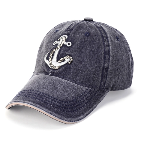 Cappello Da Baseball In Cotone Lavato Denim Unisex Ricamo Ancora Vintage Traspirante Casual Protezione Solare All'aperto