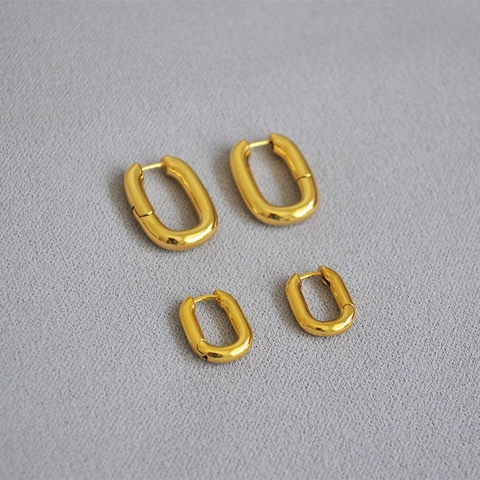 Orecchini a Cerchio in Ottone Placcato Oro a Forma di U Stile Francese Minimalista Geometrici Ovali per Donna Gioielli