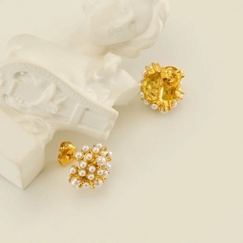 Pendientes De Perlas Artificiales En Racimo Acero Inoxidable Chapado En Oro 18K Joyas Elegantes Estilo Hepburn Francés Para Mujer