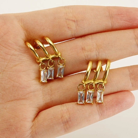 C Form Hoop Ohrstecker 18 Karat Vergoldet Edelstahl Mit Rechteckigem Transparentem Zirkon Minimalistischer Vintage Schmuck