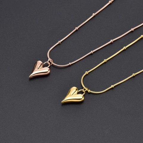 Collana Con Ciondolo A Cuore 3D Placcata Oro 18K Acciaio Al Titanio Catena Serpente Gioielli Minimalisti Per Donna