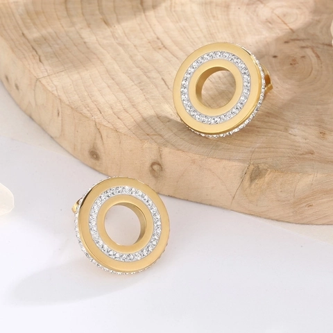 Geometrische Runde Ohrstecker Edelstahl Mit Strass Hohlkreis Modeschmuck Für Damen