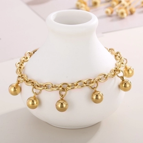 Bracelet Femme En Acier Inoxydable Avec Pendentif Boule Chaîne Rolo Polie Bijoux Élégants Minimalistes Tendances