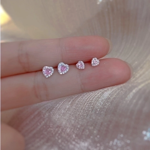 Orecchini A Lobo A Cuore Zircone Rosa Halo Bianco Argento S999 Gioielli Romantici Dolci Regalo Per Donne