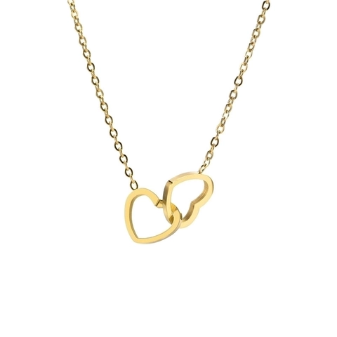 Ineinandergreifende Herzen Anhänger Halskette Titanstahl Vergoldet Minimalistischer Modeschmuck Geschenk Für Frauen