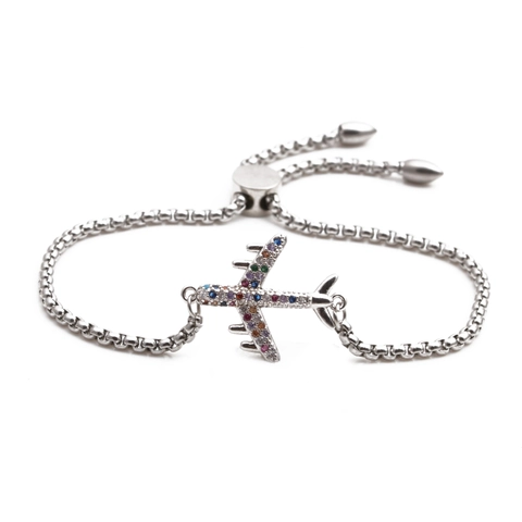 Bracciale Con Pendente Aereo Da Donna Acciaio Inossidabile Zircone Colorato Chiusura Bolo Regolabile
