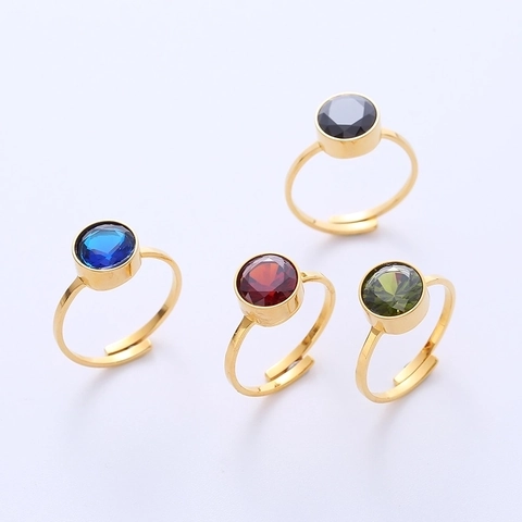 Ronde Zirkonia Ring 316L Roestvrij Staal Verguld Verstelbaar Open Vinger Sieraden Eenvoudige Franse Stijl Voor Vrouwen