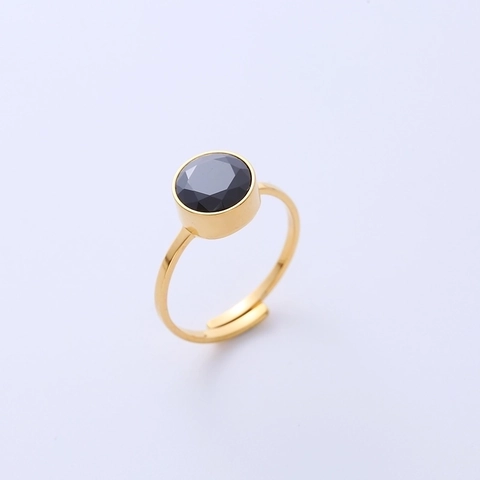 Ronde Zirkonia Ring 316L Roestvrij Staal Verguld Verstelbaar Open Vinger Sieraden Eenvoudige Franse Stijl Voor Vrouwen