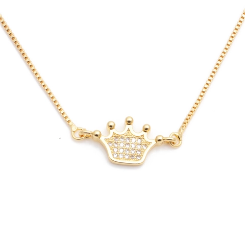 Collana Con Pendente A Corona Con Zirconi Micro Pavé Strass Rame Catena Veneziana Gioielli Eleganti Accessori Regalo Per Donna