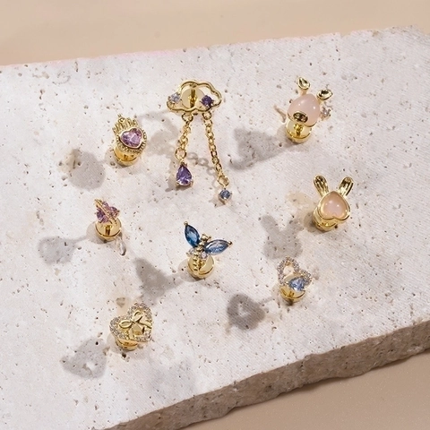 Orecchini A Lobo Per Cartilaggio Moda Acciaio Inossidabile Rame Zircone Cuore Fiocco Libellula Forme Gioielli Piercing Donna