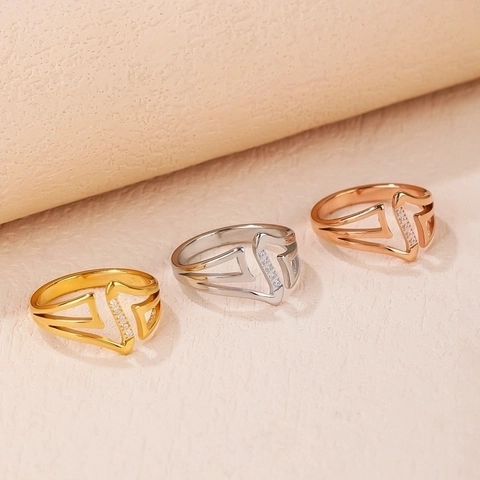 Geometrische Open Ring Van Titaniumstaal Met V-Letter Voor Dames Roségoud Goud Zilver Verguld Strass Verstelbare Vingerring Mode Sieraden