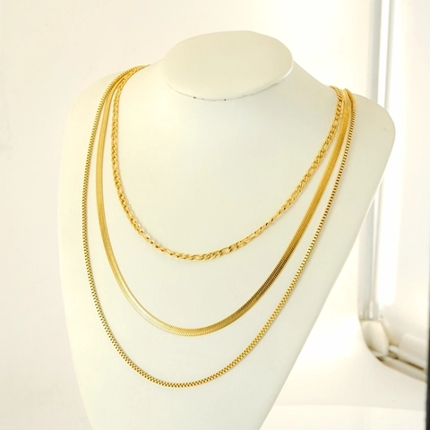 Layered Necklace 18K Gold Plated Stainless Steel Figaro Snake Box Chain Multilayer Punk Fashion Jewelry For Women
