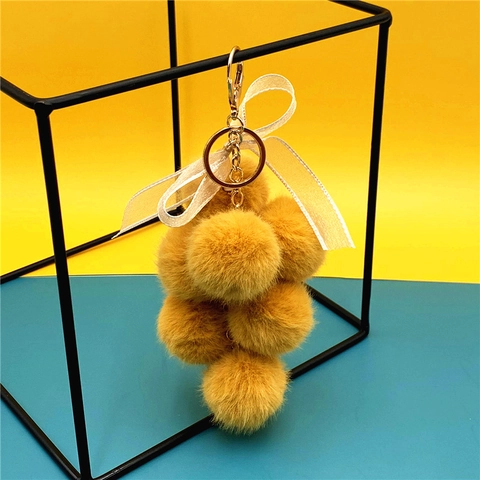 Portachiavi In Peluche A Forma Di Uva Con Pompon In Pelliccia Sintetica E Fiocco Di Nastro Simpatico Ciondolo Borsa