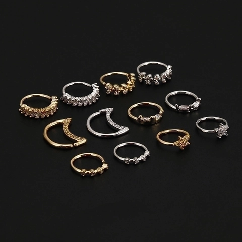 Copper Nose Ring Hoops Cubic Zirconia Star Moon Flower Leaf Body Piercing Jewelry Unique Starry Design For Women Men