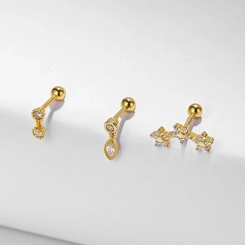 S925 Sterling Silver Stud Earrings For Women Rhinestone Inlaid Zirconia Style Screw Back Earrings Flower Star Piercing Jewelry
