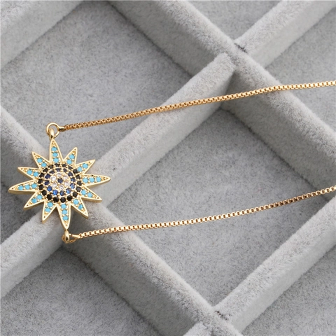 Halskette Mit Kupfer Anhänger Bunte Zirkonia Mikropave Sonne Mond Herz Schmuck Für Damen Elegant Mode Accessoire