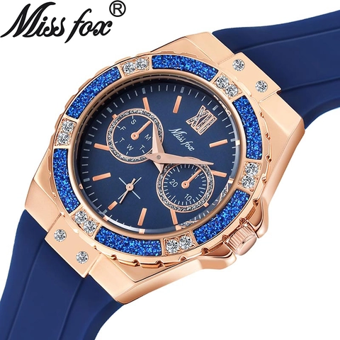 Orologio al Quarzo da Donna Moda Lussuoso Cassa in Lega Lunetta con Strass Cinturino in Silicone Impermeabile