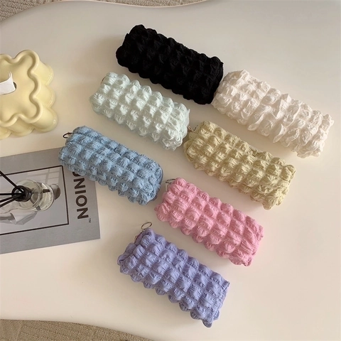 Bubble Texture Pencil Case Polyester Soft Zipper Pouch Stationery Makeup Storage Bag Kawaii Aesthetic For School Office
