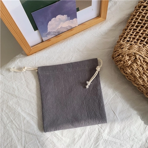 Mini Drawstring Pouch Bag Canvas Linen Storage Organizer Jewelry Gift Solid Color Plain Simple Sweet Women Small Bag