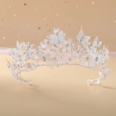 Corona De Novia Tiara Barroca Mariposa Flor Diamantes De Imitación Perla Artificial Accesorios Para El Cabello Boda Fiesta Mujeres