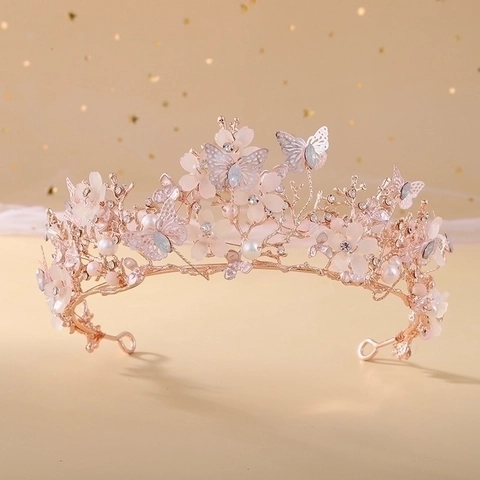 Corona De Novia Tiara Barroca Mariposa Flor Diamantes De Imitación Perla Artificial Accesorios Para El Cabello Boda Fiesta Mujeres