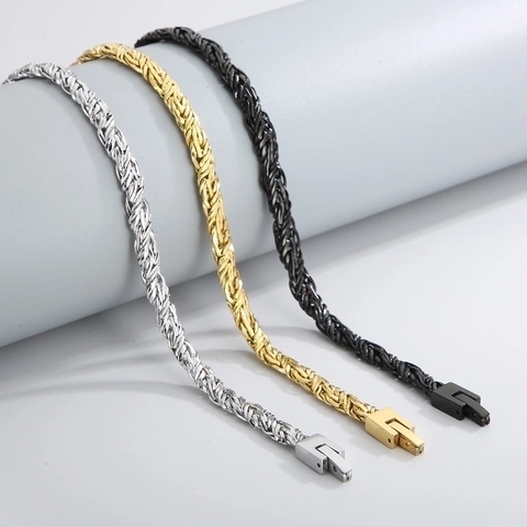 Collar De Cadena De Cuerda De Acero Inoxidable Para Hombre Hip Hop Trenzado Estilo Punk Minimalista Con Cierre Cuadrado
