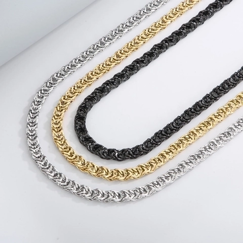 Stainless Steel Braided Chain Necklace For Men Hip Hop Streetwear Byzantine Wheat Chain With Square Clasp Modern Jewelry