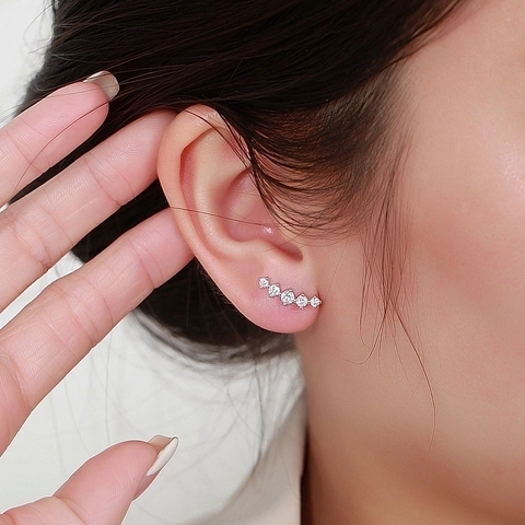 Orecchini A Lobo Con Zirconi Curvi Con Perno In Argento Sterling 925 Gioielli Minimalisti Forma Di Meteora Per Donna