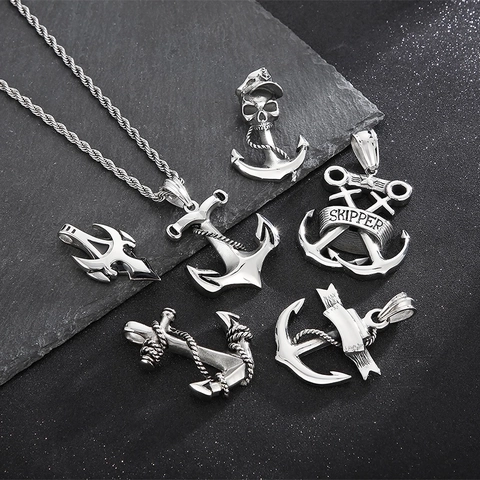 Colgante De Ancla Retro Acero Inoxidable Náutico Calavera Pirata Estilo Caribeño Accesorio Hombre