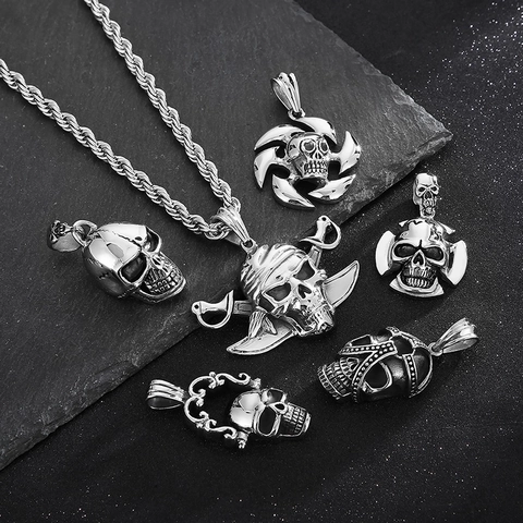 Gothic Skull Pendant Stainless Steel Pirate Viking Ghost Head Retro Punk Hip Hop Men Jewelry