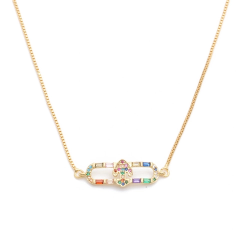 Koperen Ketting Met Micro-Ingelegde Zirkonia Kleurrijke Strass Hanger Sieraden Voor Dames Venetiaanse Ketting Modieus Trendy Accessoire