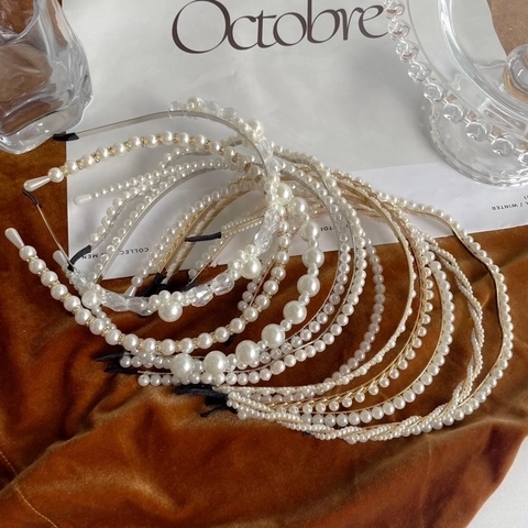 Elegant Artificial Pearl Headband Faux Artificial Pearl Crystal Rhinestone Hair Hoop Korean Style Minimalist Hair Accessory For Women Girls