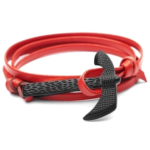 Multi Wrap Leather Bracelet With Alloy Axe Anchor Clasp Vintage Viking Nautical Style Jewelry Unisex