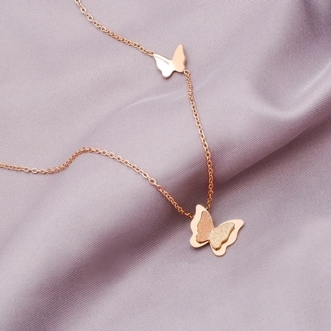 Butterfly Necklace Earrings Stainless Steel 18K Gold Plated Frosted Polished Minimalist Jewelry For Women Elegant Sweet