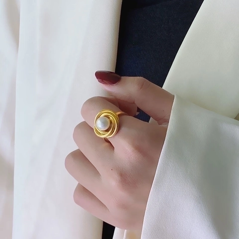 Titanstahl Künstliche Perlenring Spirale Wicklung Mehrlagig Verdreht Gold Minimalistisch Retro Fingerschmuck Damen