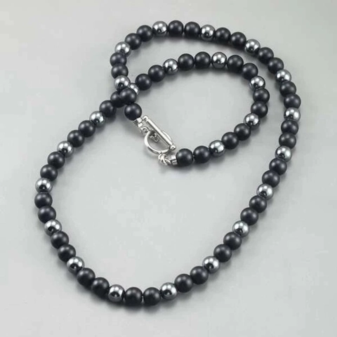 Men Beaded Necklace Natural Stone Tiger Eye Hematite Stainless Steel Toggle Clasp Hip Hop Fashion