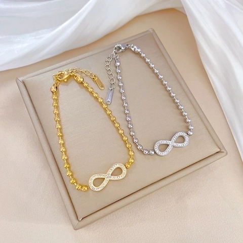 Bracciale Con Simbolo Infinito In Acciaio Inossidabile Strass Pavé Catena A Sfere Gioielli Regolabili Da Donna